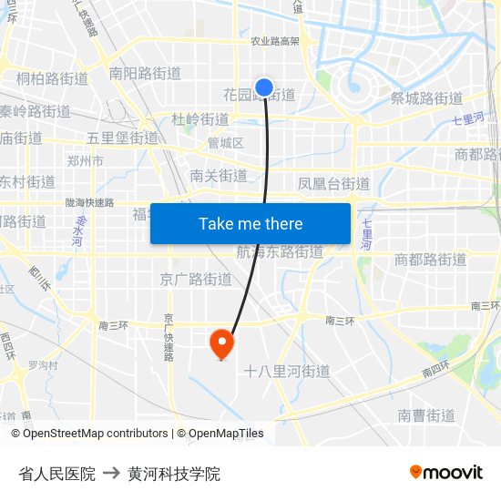 省人民医院 to 黄河科技学院 map