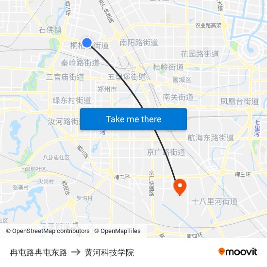 冉屯路冉屯东路 to 黄河科技学院 map