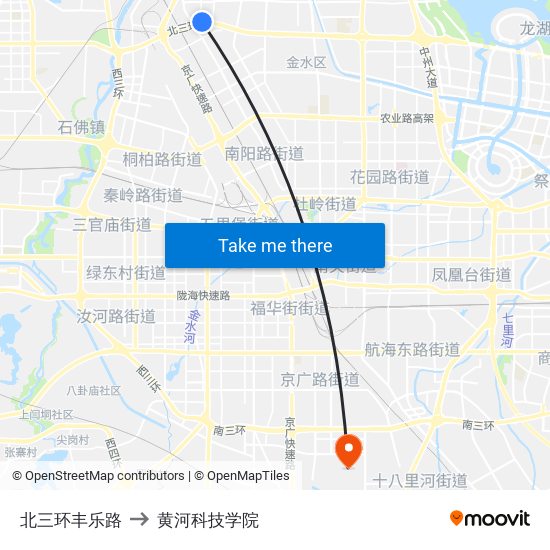 北三环丰乐路 to 黄河科技学院 map