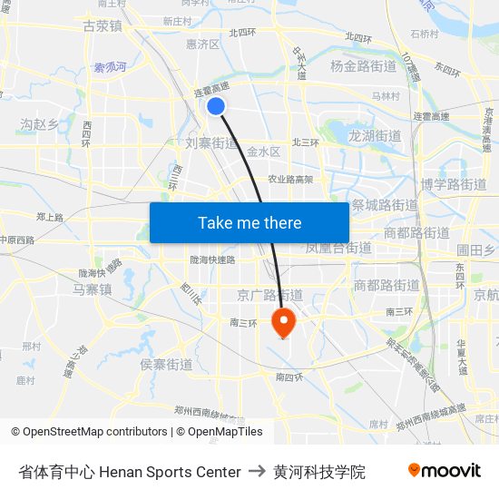 省体育中心 Henan Sports Center to 黄河科技学院 map
