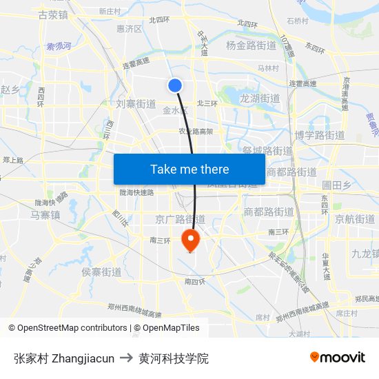 张家村 Zhangjiacun to 黄河科技学院 map