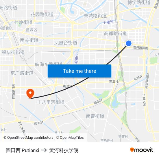 圃田西 Putianxi to 黄河科技学院 map