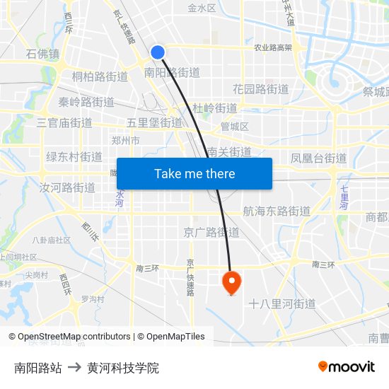 南阳路站 to 黄河科技学院 map