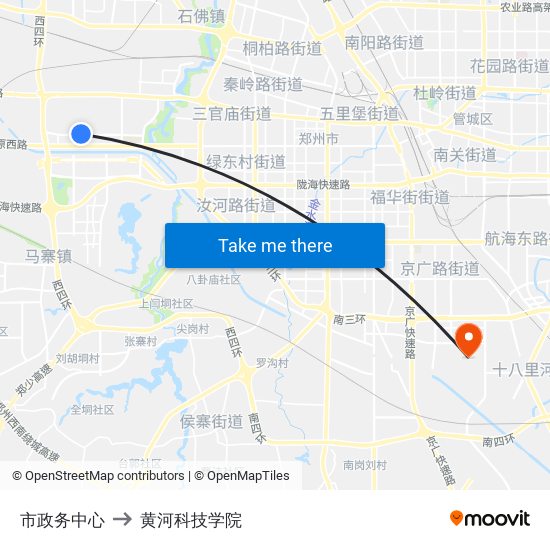 市政务中心 to 黄河科技学院 map