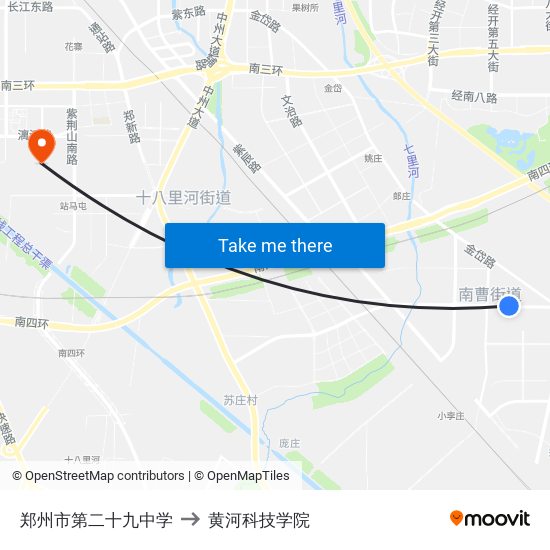 郑州市第二十九中学 to 黄河科技学院 map