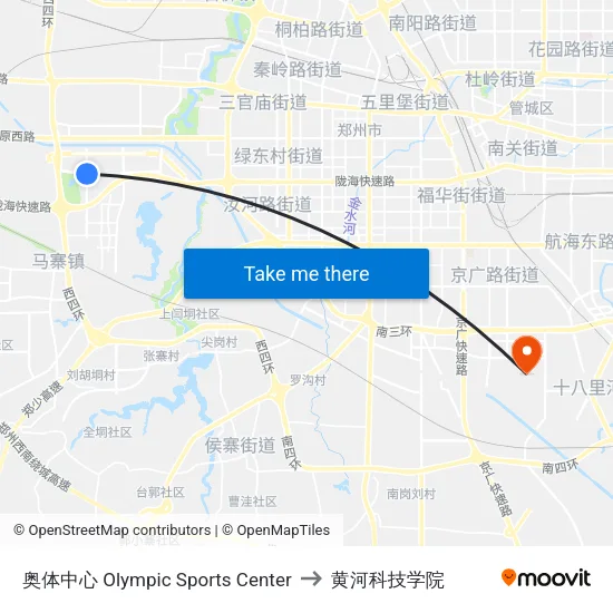 奥体中心 Olympic Sports Center to 黄河科技学院 map