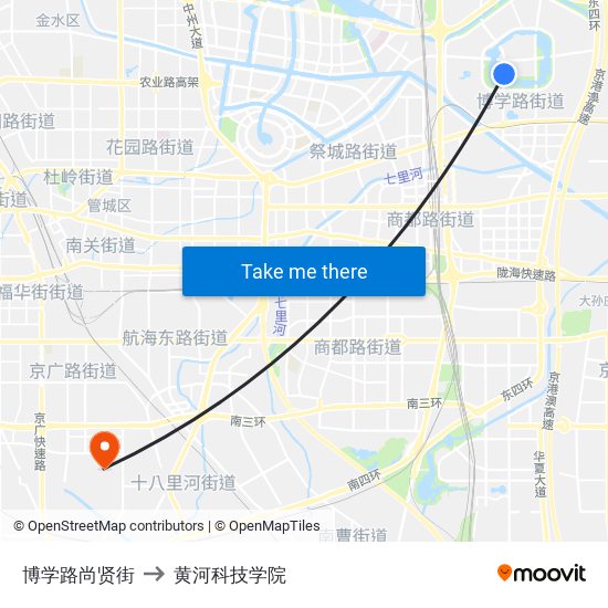 博学路尚贤街 to 黄河科技学院 map