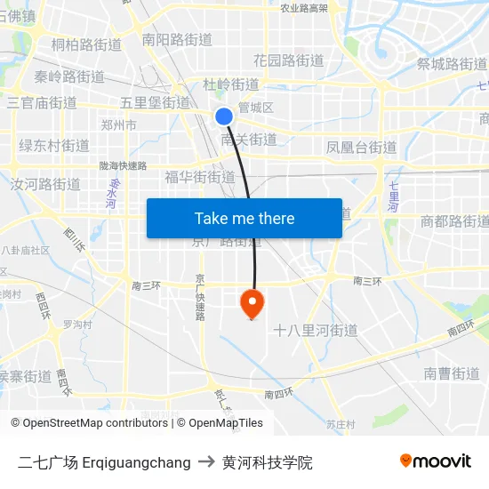 二七广场 Erqiguangchang to 黄河科技学院 map