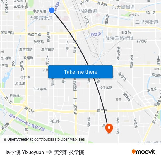 医学院 Yixueyuan to 黄河科技学院 map