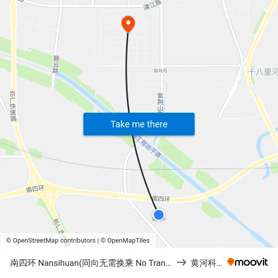南四环 Nansihuan(同向无需换乘 No Transfer In the Same Direction) to 黄河科技学院 map