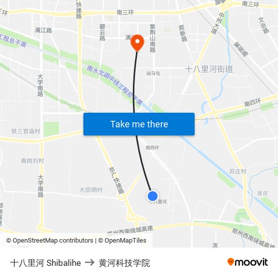 十八里河 Shibalihe to 黄河科技学院 map