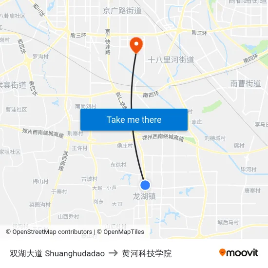 双湖大道 Shuanghudadao to 黄河科技学院 map