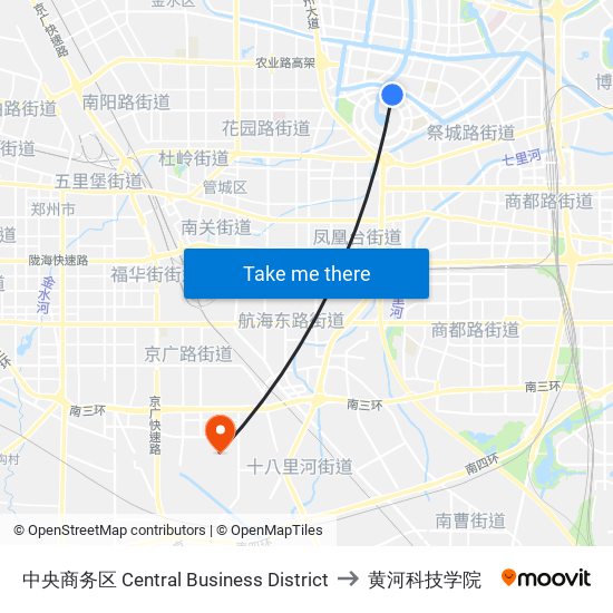 中央商务区 Central Business District to 黄河科技学院 map