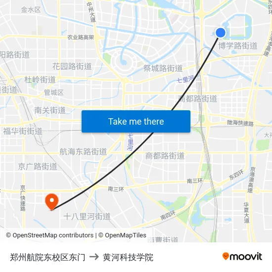 郑州航院东校区东门 to 黄河科技学院 map