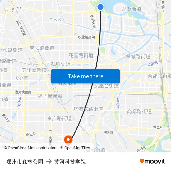 郑州市森林公园 to 黄河科技学院 map