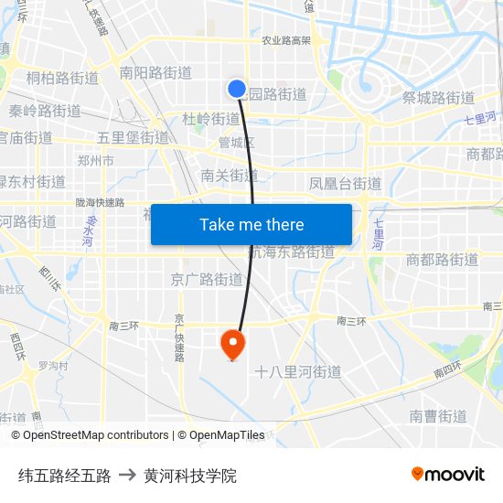 纬五路经五路 to 黄河科技学院 map