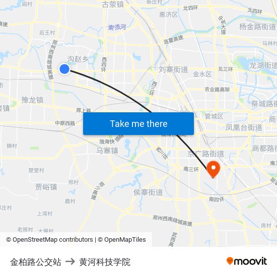 金柏路公交站 to 黄河科技学院 map
