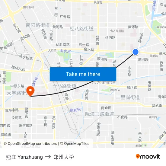 燕庄 Yanzhuang to 郑州大学 map