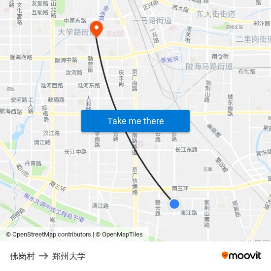 佛岗村 to 郑州大学 map