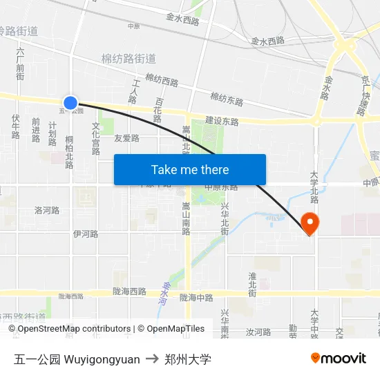 五一公园 Wuyigongyuan to 郑州大学 map