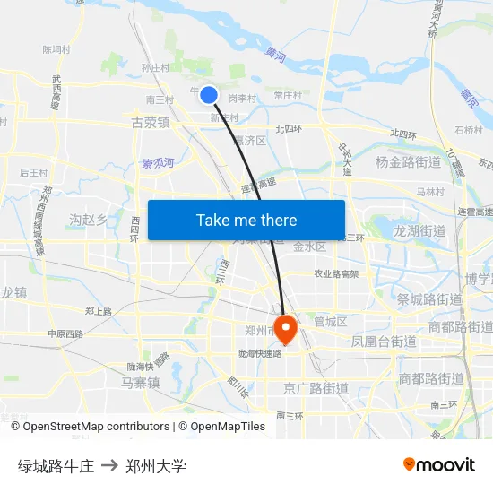 绿城路牛庄 to 郑州大学 map