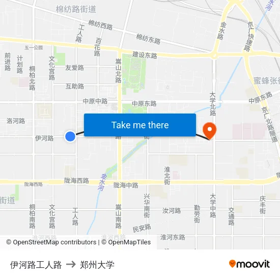 伊河路工人路 to 郑州大学 map