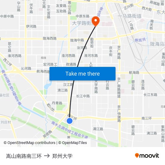 嵩山南路南三环 to 郑州大学 map