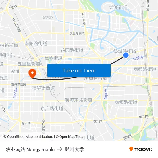 农业南路 Nongyenanlu to 郑州大学 map
