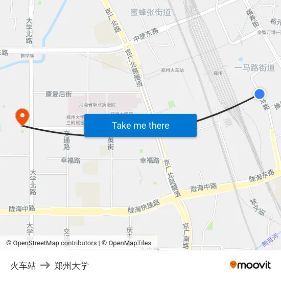 火车站 to 郑州大学 map