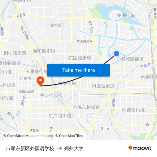 市郑东新区外国语学校 to 郑州大学 map