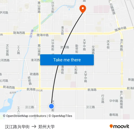 汉江路兴华街 to 郑州大学 map