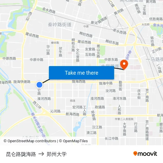 昆仑路陇海路 to 郑州大学 map