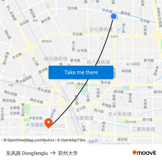 东风路 Dongfenglu to 郑州大学 map