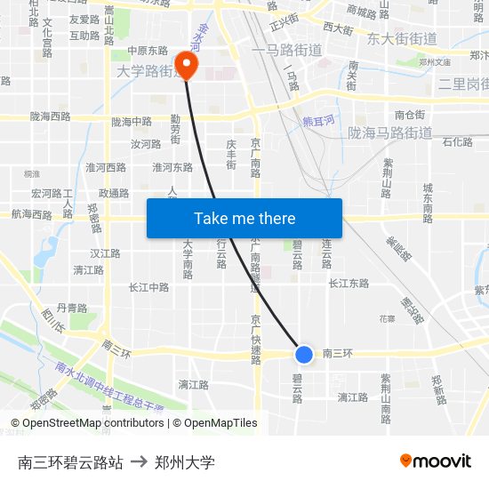 南三环碧云路站 to 郑州大学 map