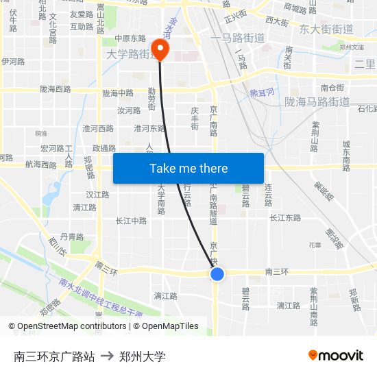 南三环京广路站 to 郑州大学 map