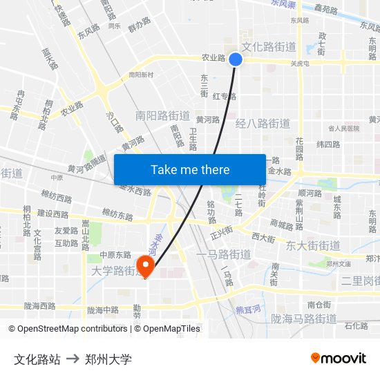 文化路站 to 郑州大学 map