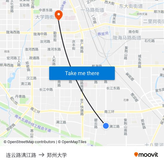 连云路漓江路 to 郑州大学 map