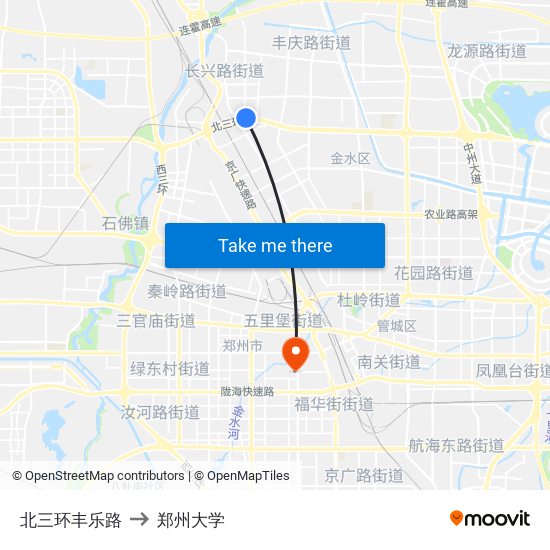 北三环丰乐路 to 郑州大学 map