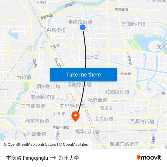 丰庆路 Fengqinglu to 郑州大学 map