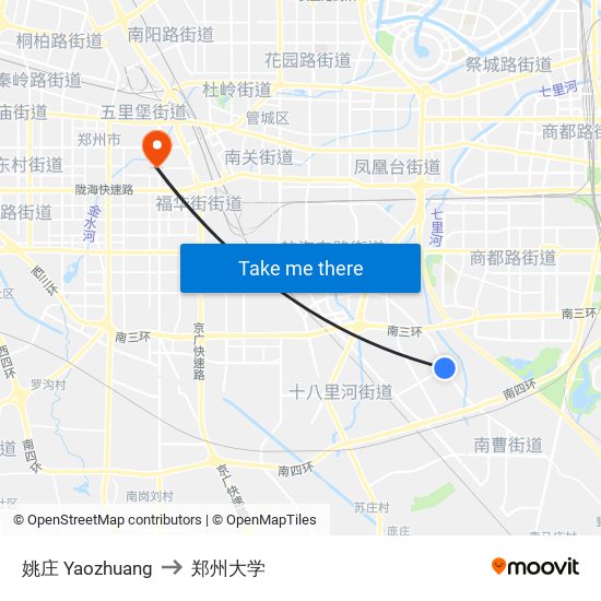 姚庄 Yaozhuang to 郑州大学 map