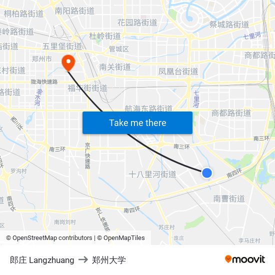 郎庄 Langzhuang to 郑州大学 map