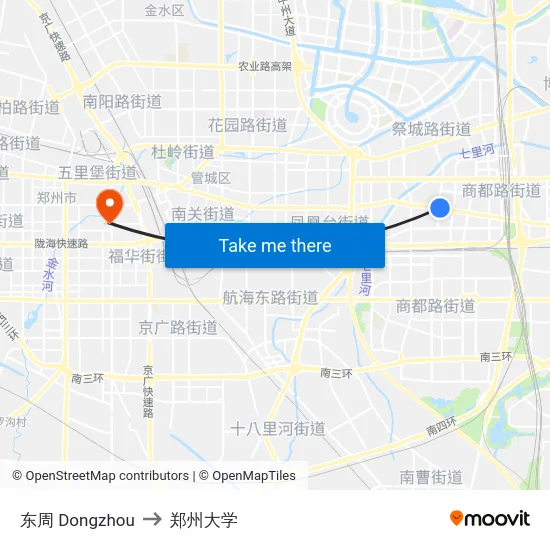 东周 Dongzhou to 郑州大学 map