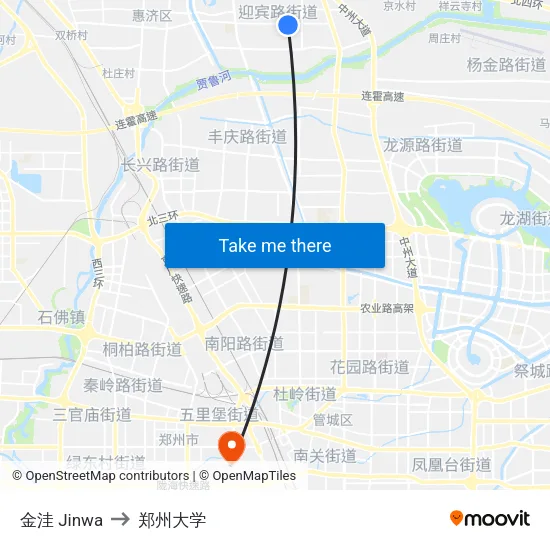 金洼 Jinwa to 郑州大学 map