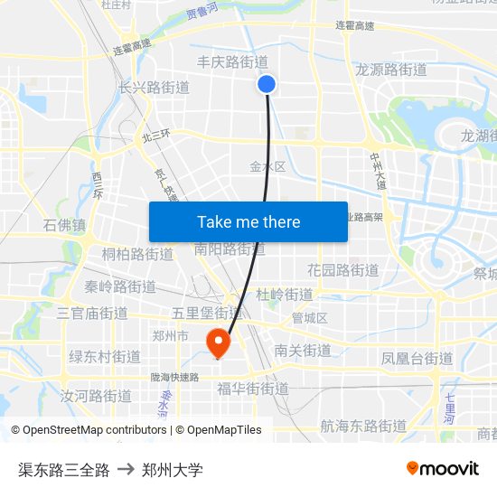 渠东路三全路 to 郑州大学 map