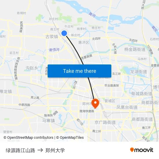 绿源路江山路 to 郑州大学 map