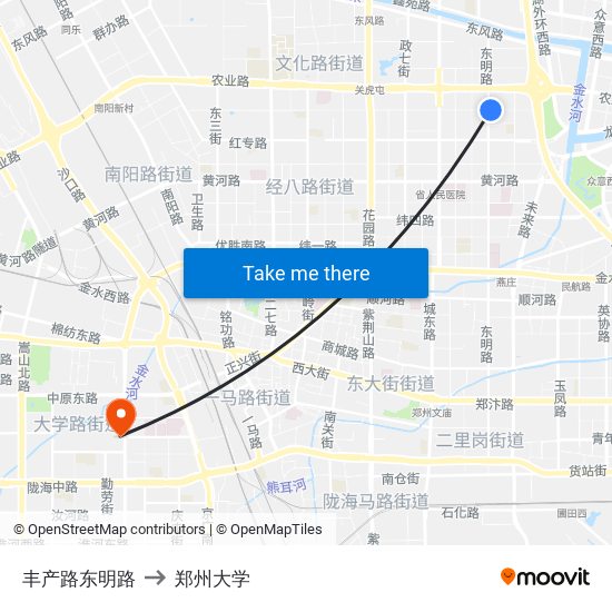 丰产路东明路 to 郑州大学 map