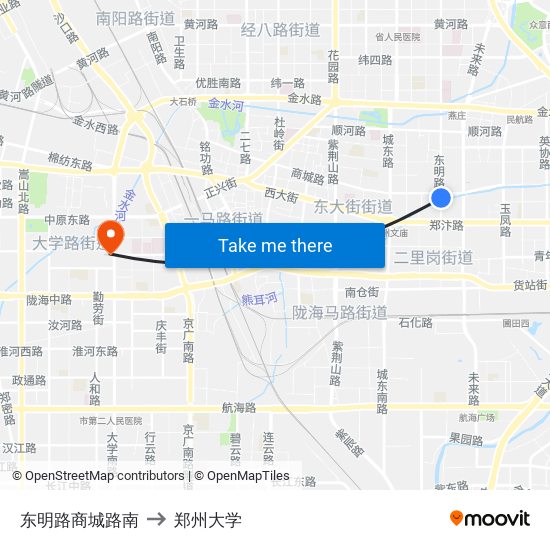 东明路商城路南 to 郑州大学 map