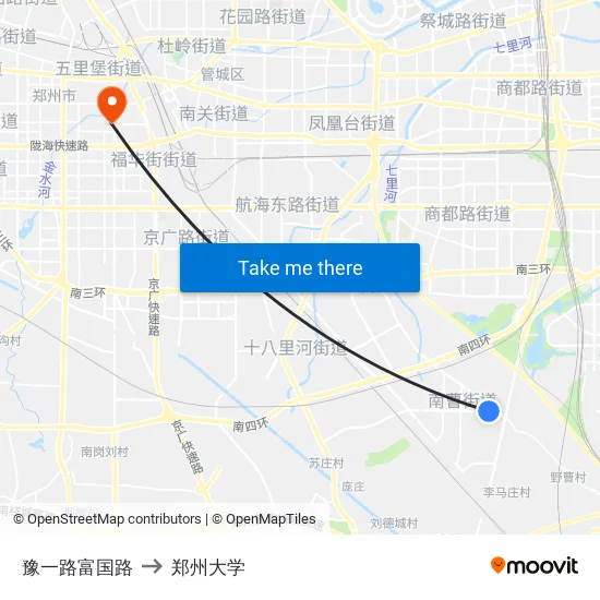 豫一路富国路 to 郑州大学 map