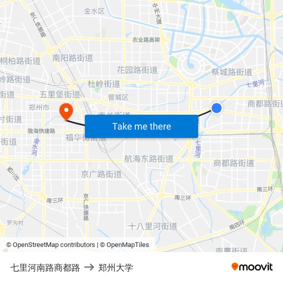 七里河南路商都路 to 郑州大学 map