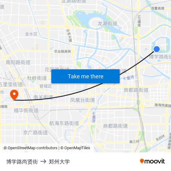 博学路尚贤街 to 郑州大学 map